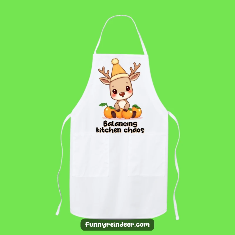 Funny Reindeer Balancing Oranges Apron - Hilarious Kitchen Wear for Chefs
