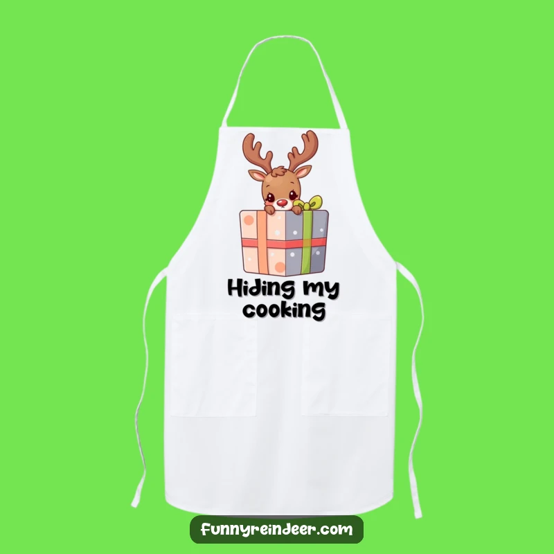 Funny Shy Reindeer Present Peek Apron: Festive Kitchen Fun