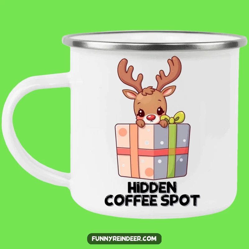 Funny Shy Reindeer Present Peek Camping Mug: Mysterious Outdoor Companion