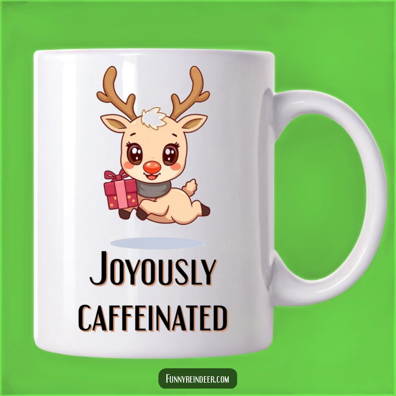 Funny Kawaii Reindeer Gift Leap Mug: Adorable & Cheerful Holiday Fun