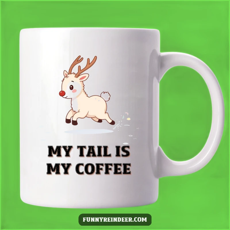 Funny Fluffy Reindeer Tail Chase Mug: Whimsical Winter Fun Gift