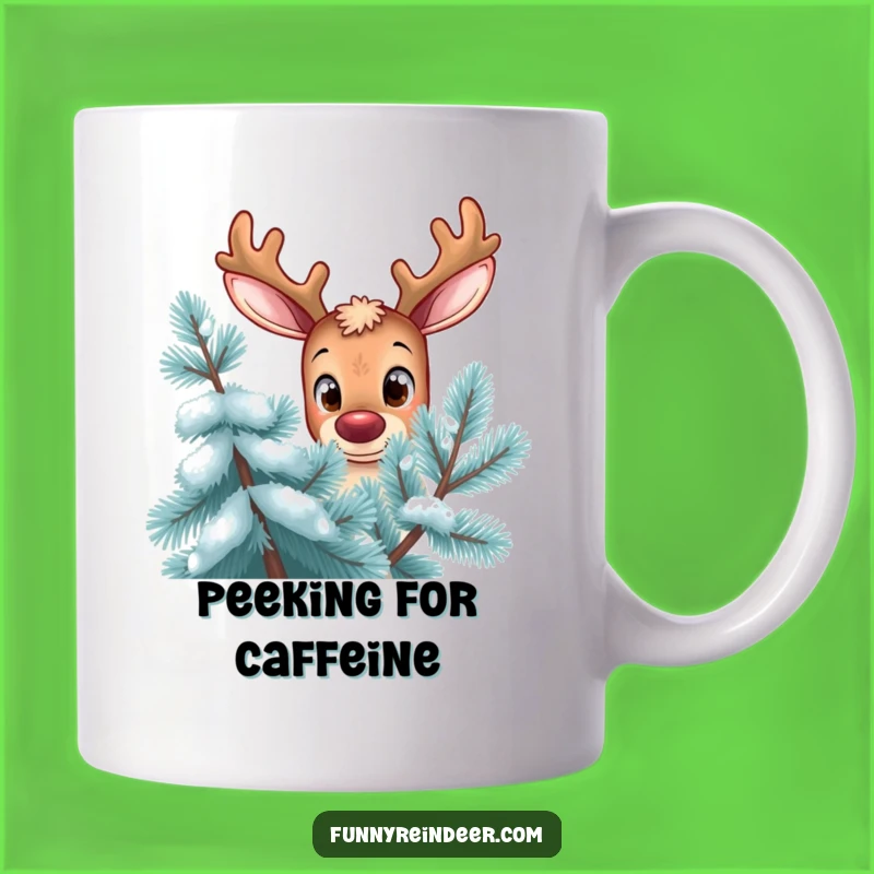 Funny Curious Reindeer Mug - Peek-a-Boo & Hilarious Winter Gift