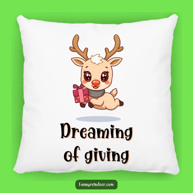 Funny Kawaii Reindeer Gift Leap Pillow: Cozy & Cheerful Holiday Accent