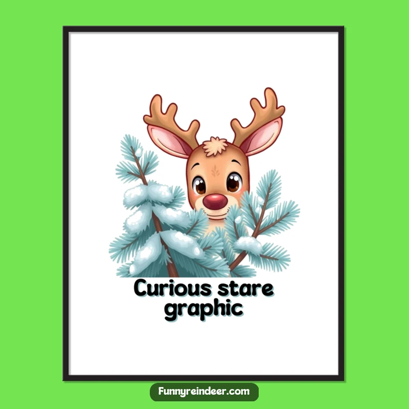 Funny Curious Reindeer Digital Art - Instant Winter Decor