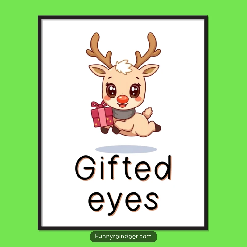 Funny Kawaii Reindeer Gift Leap Digital Print: Instant Holiday Cheer