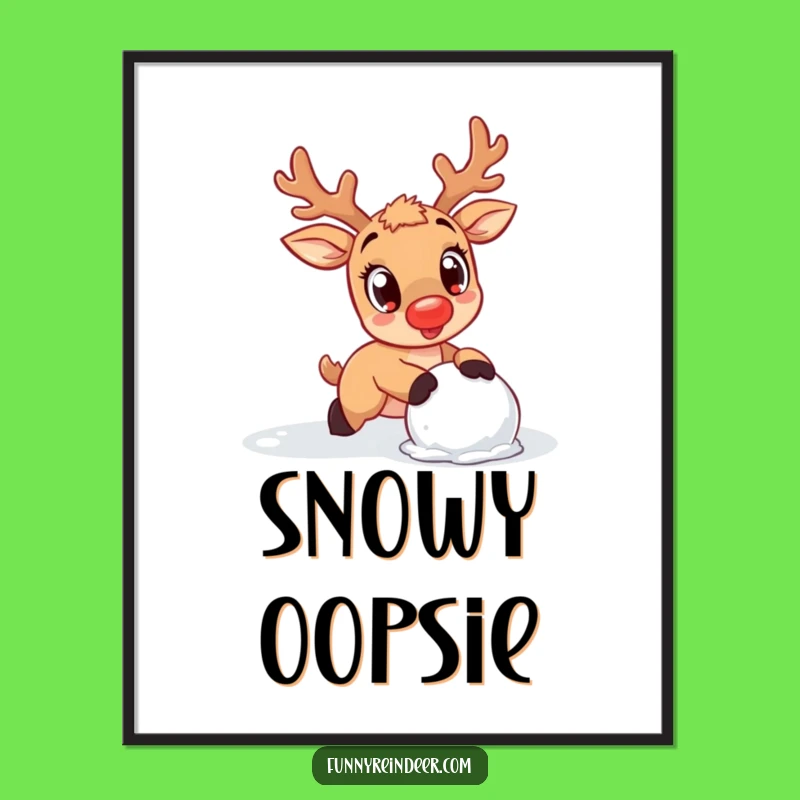 Funny Kawaii Reindeer Snow Trip Digital Art: Instant Cuteness for Your Walls
