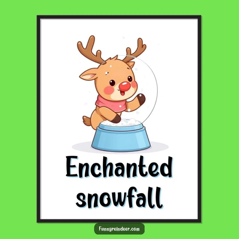 Funny Kawaii Snow Globe Reindeer Digital Print: Instant Winter Magic