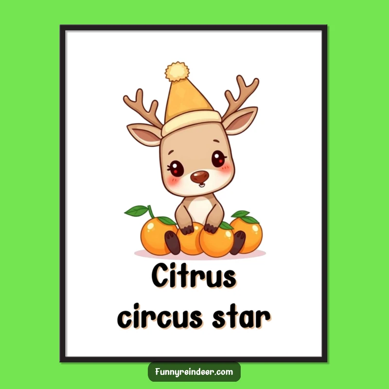 Funny Reindeer Balancing Oranges Digital Art - Instant Hilarious Holiday Decor