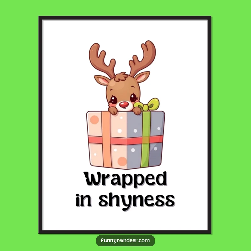 Funny Shy Reindeer Present Peek Digital Print: Instant Holiday Mystery