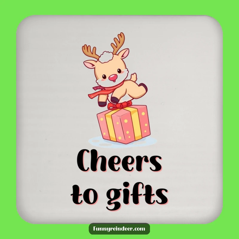 Funny Reindeer Gift Leap Coaster: Protect Surfaces with Holiday Spirit
