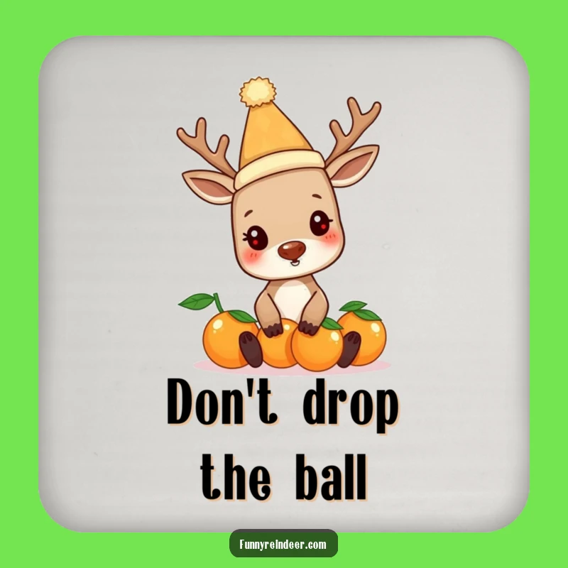 Funny Reindeer Balancing Oranges Coaster Set - Protect Surfaces with Holiday Humor