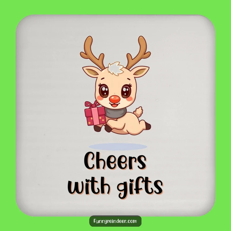 Funny Kawaii Reindeer Gift Leap Coaster: Festive Drink Protection