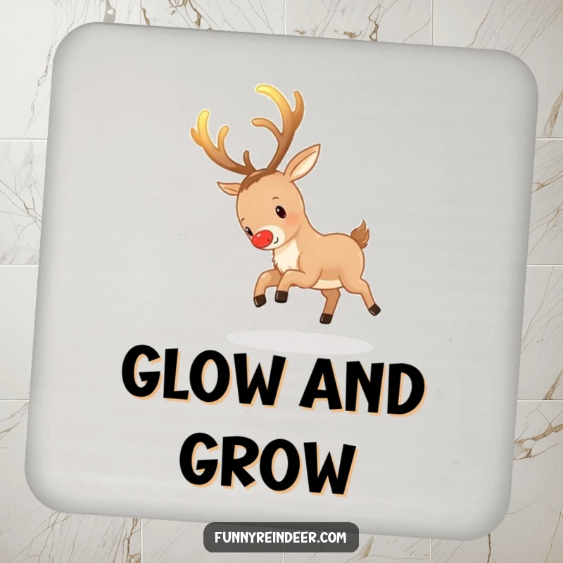 Funny Reindeer Coaster: A reindeer playfully chases its glowing antlers, protecting surfaces with whimsical humor.