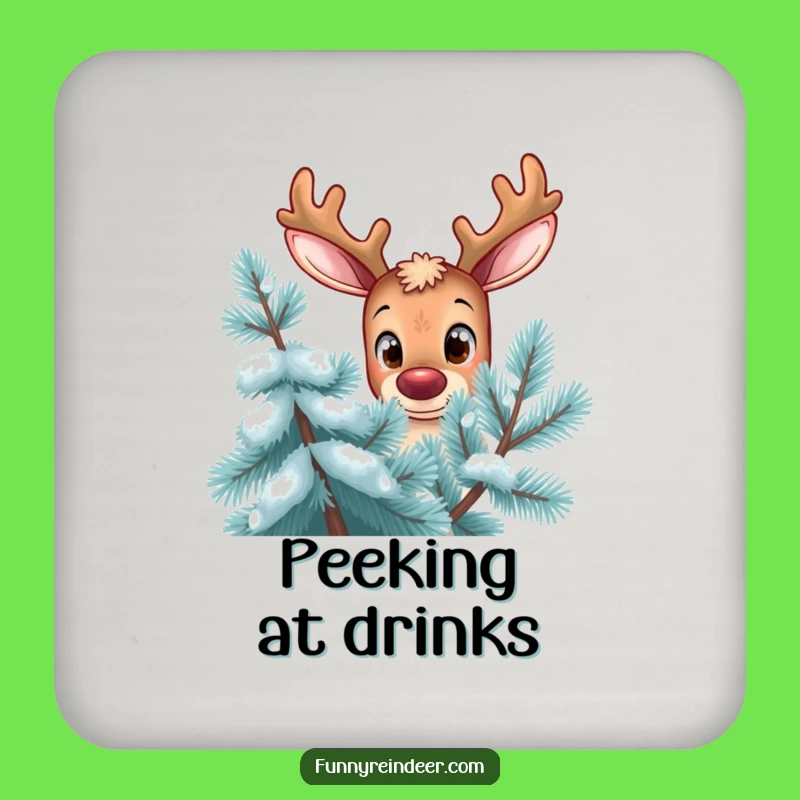 Funny Reindeer Peek Coaster - Hilarious Winter Drink Protector