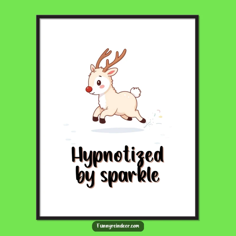 Funny Fluffy Reindeer Tail Chase Poster: Whimsical Wall Art