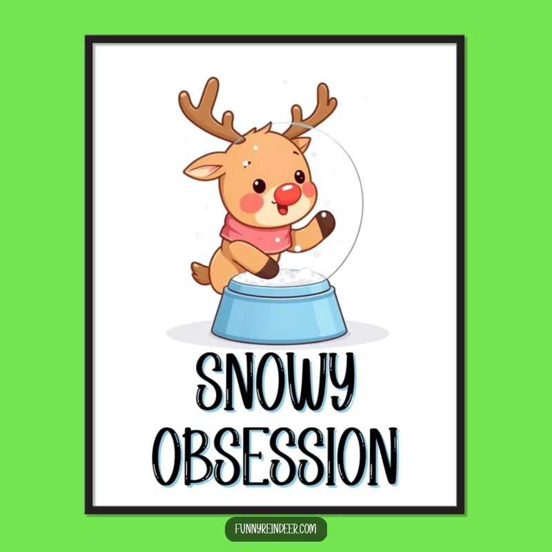Funny Kawaii Snow Globe Reindeer Poster: Whimsical & Wintery Wall Art