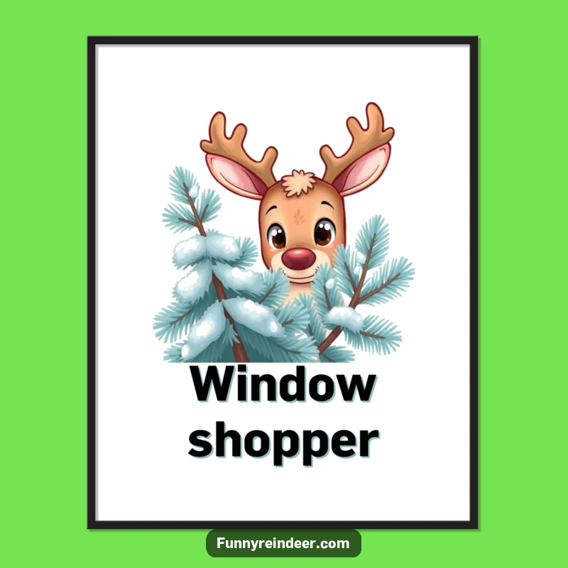 Funny Curious Reindeer Poster - Winter Peek & Hilarious Art Gift