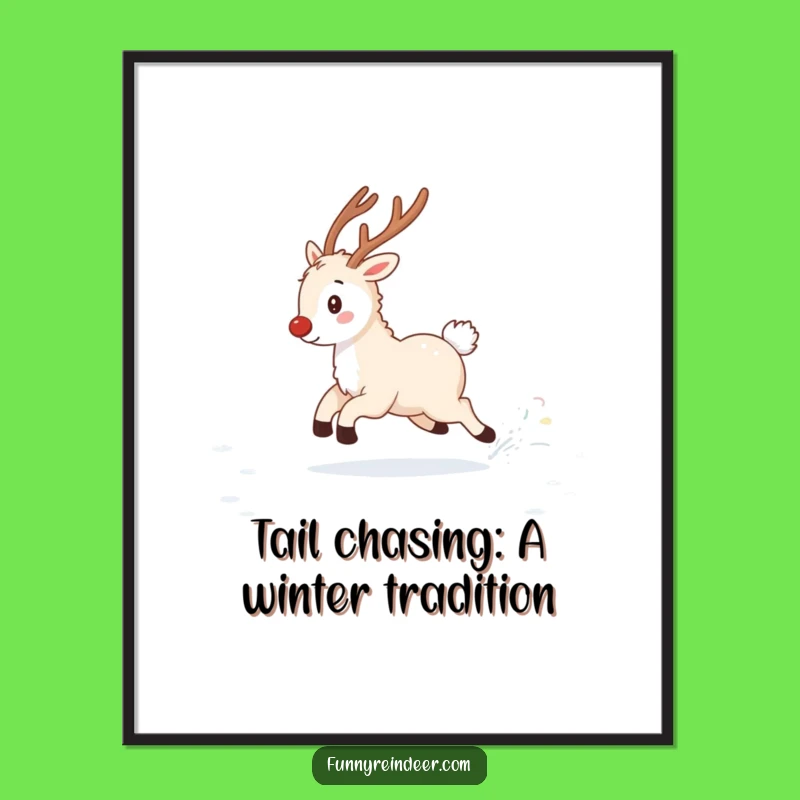 Free Printable Wall Art: Funny Reindeer Tail Chase Downloadable Decor for Whimsy