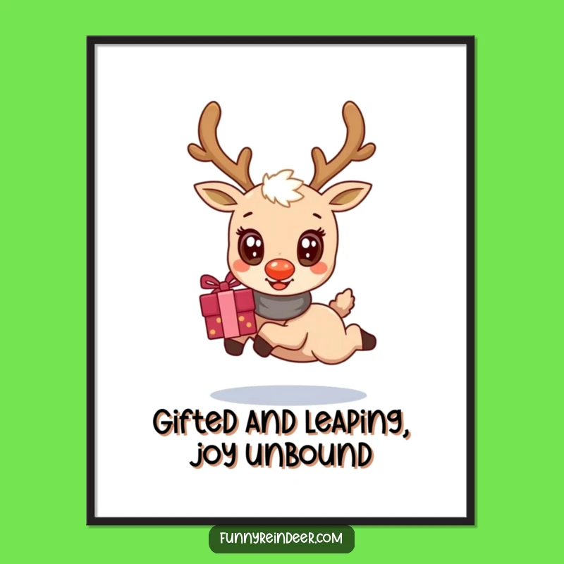 Free Printable Kawaii Reindeer Wall Art - Leaping Gifts, Cute Downloadable Decor