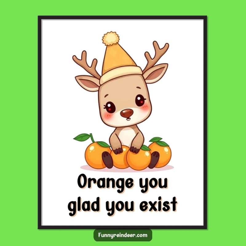 Free Printable Funny Reindeer Wall Art: Silly Orange Balancing Act Downloadable Decor