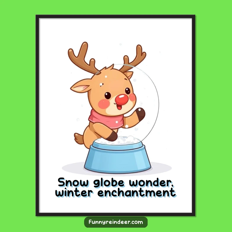 Free Printable Kawaii Reindeer Wall Art - Snow Globe Magic, Downloadable Decor