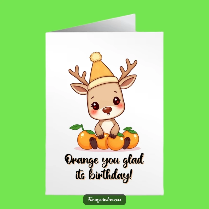Free Printable Hilarious Reindeer Birthday Card: Funny Orange Balancing Downloadable Gift