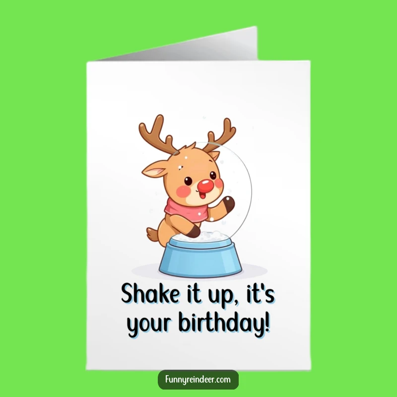 Free Printable Kawaii Reindeer Birthday Card - Snow Globe Wishes Galore
