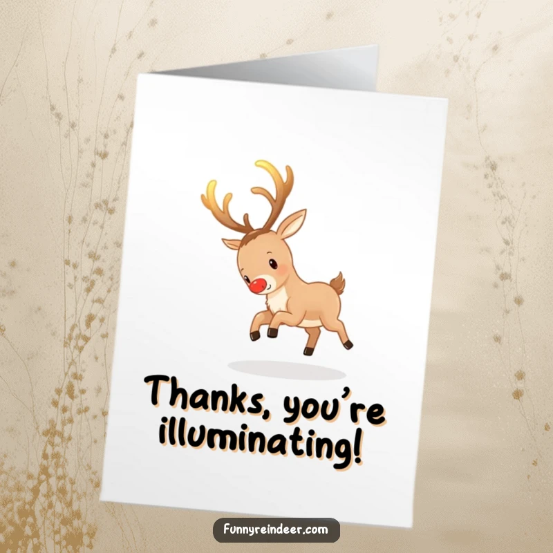 Funny Free Printable Thank You Card: Reindeer playfully pursuing its own radiant antlers