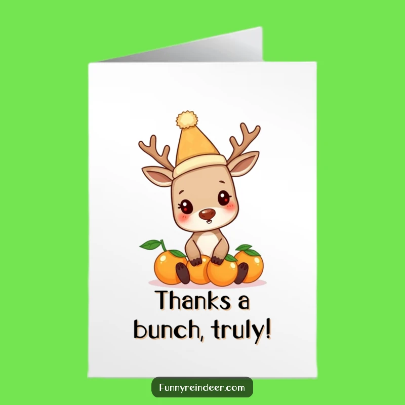 Free Printable Humorous Reindeer Thank You Card: Orange Balance Gratitude Downloadable Gift