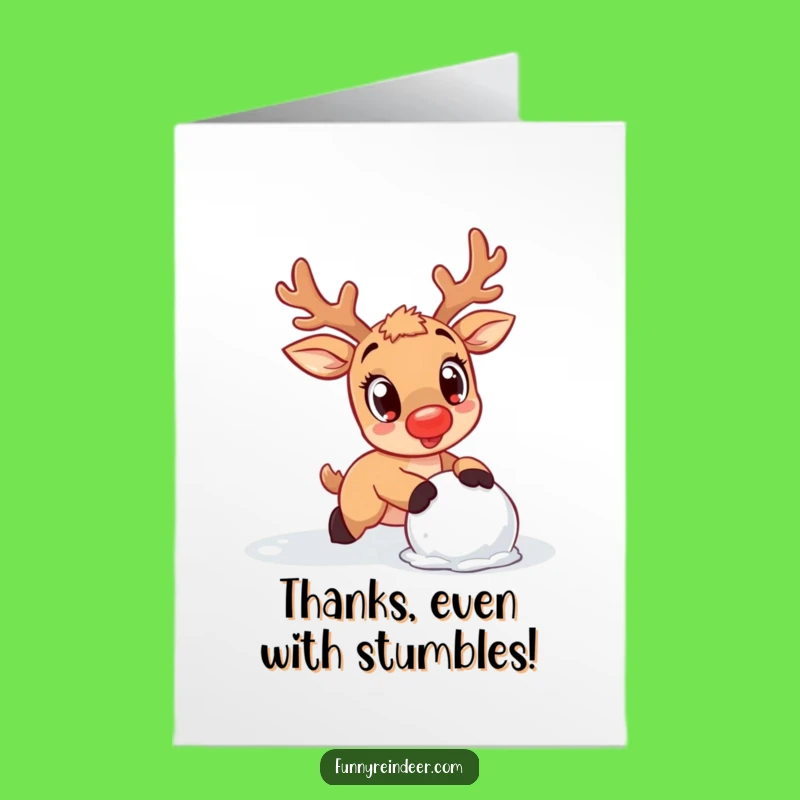 Free Printable Reindeer Thank You Card: Kawaii Snowball Trip Downloadable