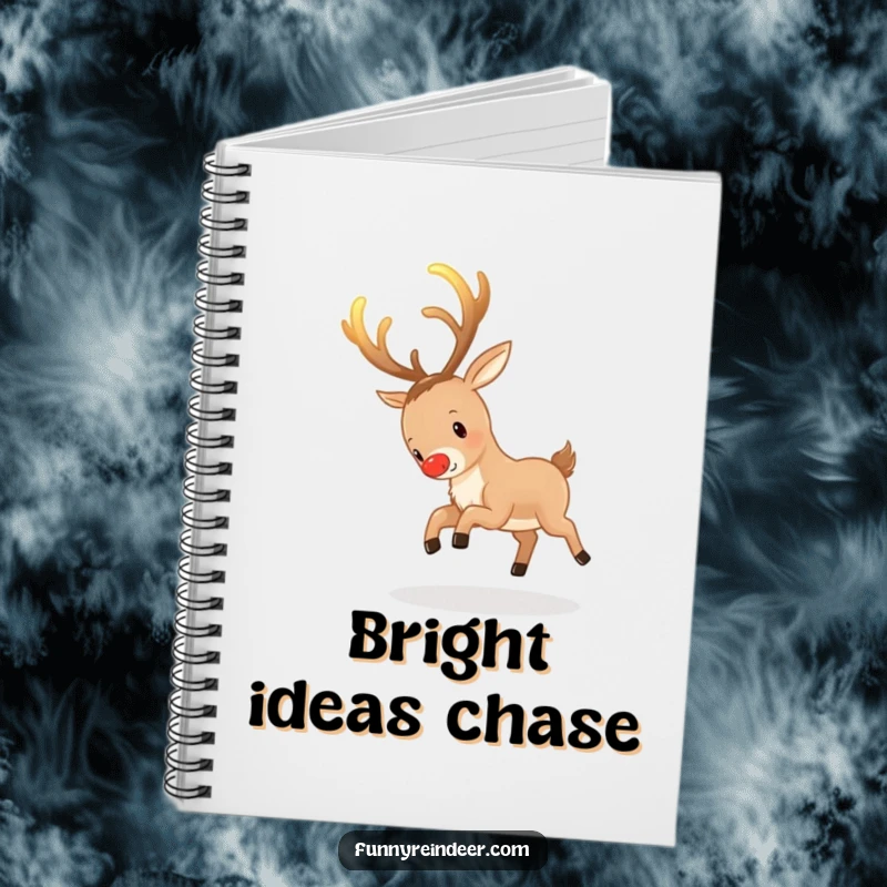 Funny Reindeer Notebook: A reindeer chases its glowing antlers, ideal for jotting down ideas.