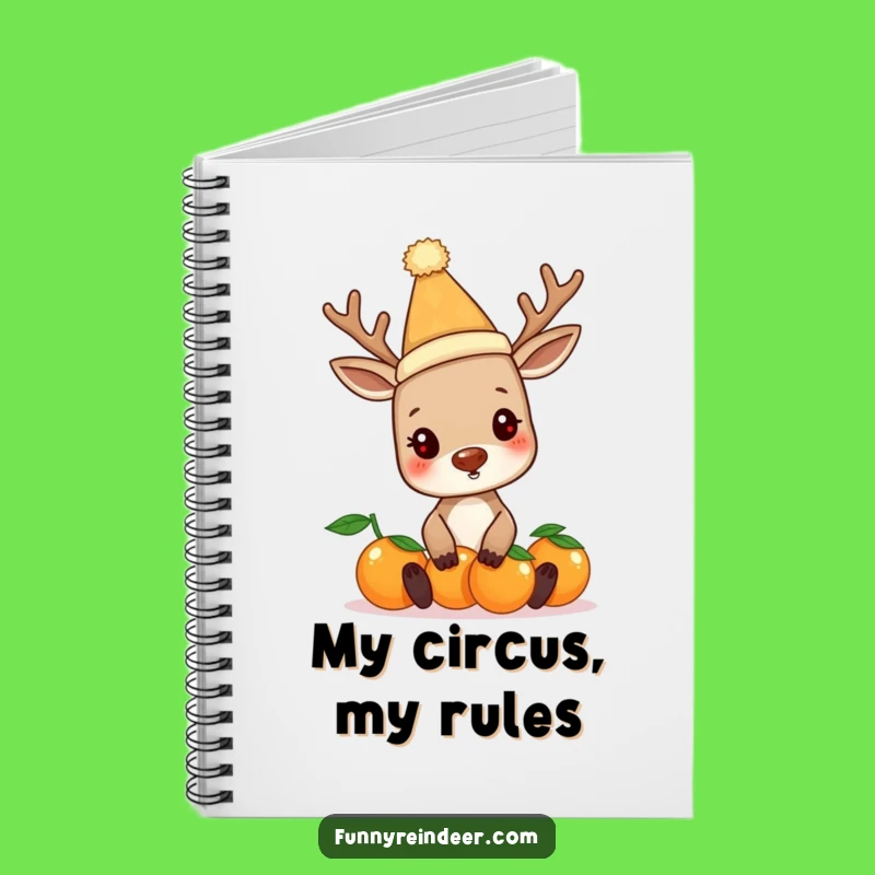 Funny Reindeer Balancing Oranges Notebook - Jot Down Ideas with Holiday Humor