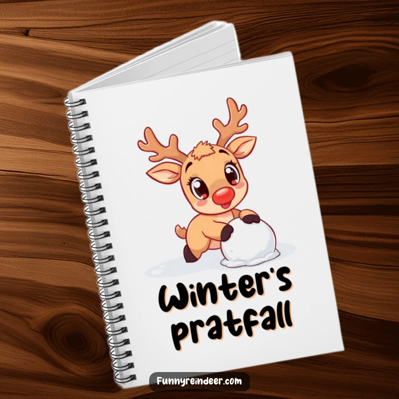 Funny Reindeer Notebook: A kawaii reindeer trips over a snowball, ideal for jotting down plans and doodles.