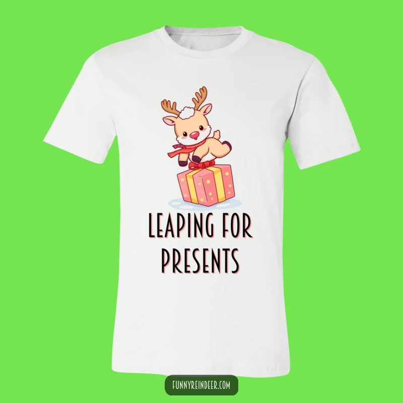 Funny Reindeer Present Jump T-Shirt: Wear Your Holiday Spirit