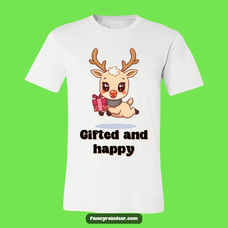 Funny Kawaii Reindeer Gift Leap T-Shirt: Cute & Cheerful Festive Wear