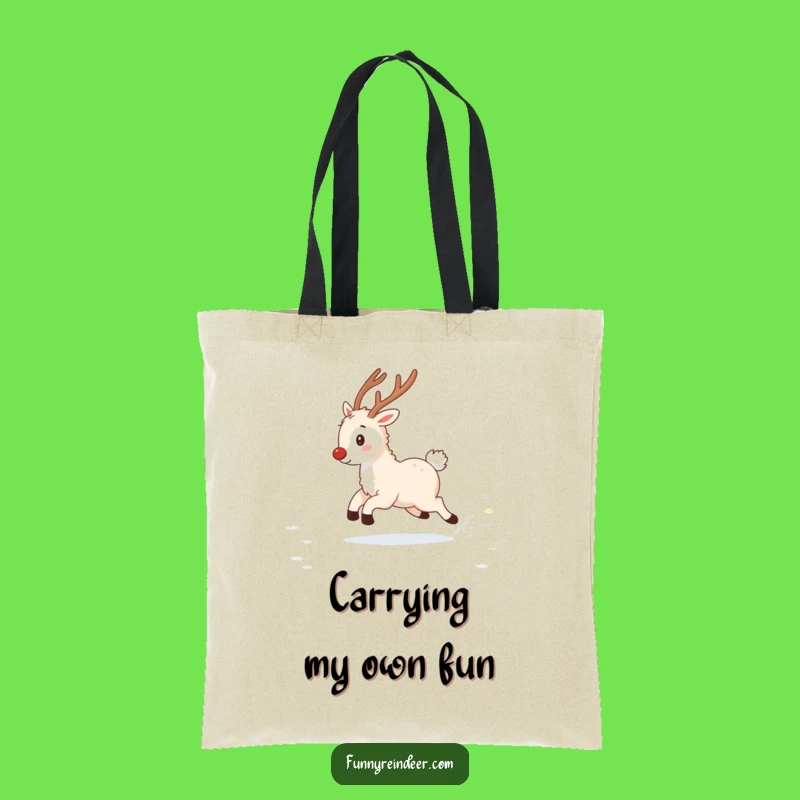 Funny Fluffy Reindeer Tail Chase Tote Bag: Carry Your Winter Fun