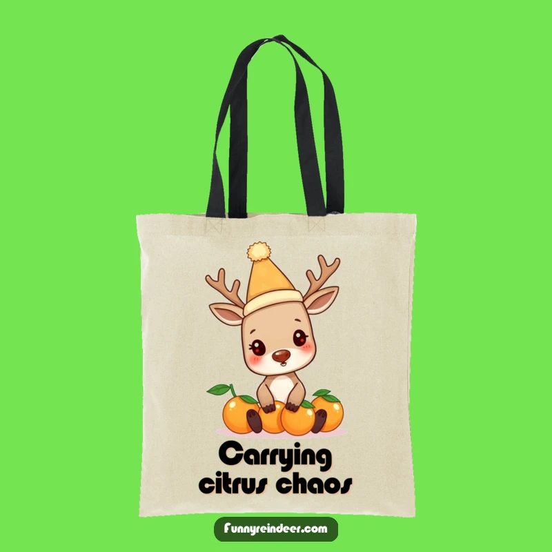 Funny Reindeer Balancing Oranges Tote Bag - Stylish and Humorous Shopping Companion